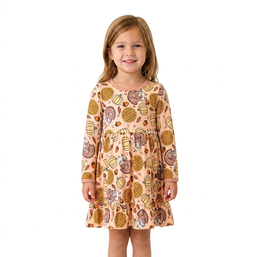 GLD1691 Thanksgiving Day Turkey Pumpkin Girl's Dress
