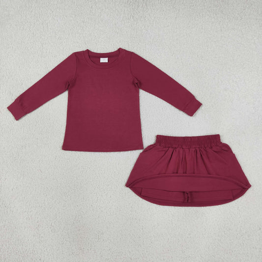GLD1697 Solid Burgundy Girls Skorts Set