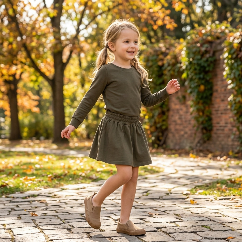 GLD1698 Solid Olive Brown Girls Skorts Set