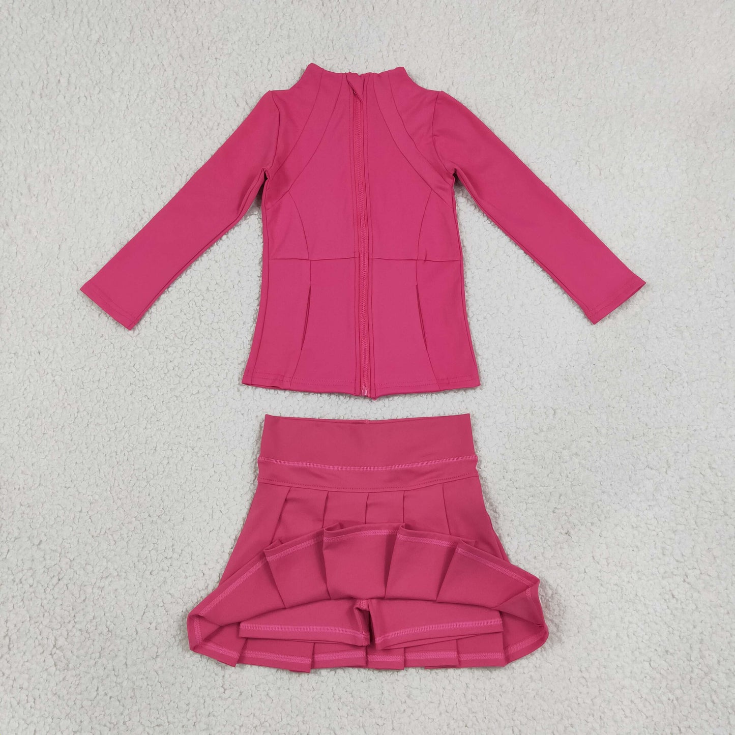 GLD1703 Hot Pink Zipper Pleated Yoga Girls Skorts Set