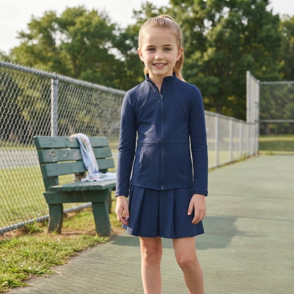 GLD1705 Navy Blue Pleated Yoga Girls Skorts Set