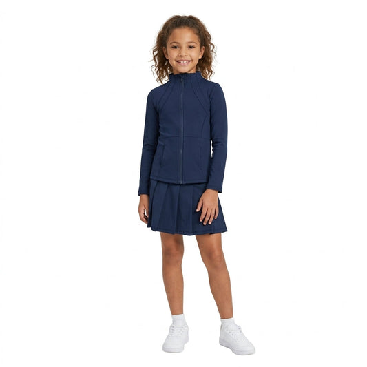 GLD1705 Navy Blue Pleated Yoga Girls Skorts Set