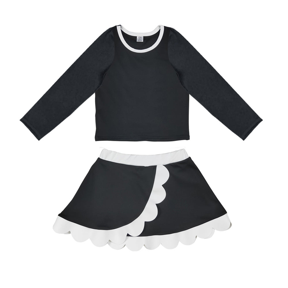 Preorder MOQ 5 pcs Each Style Solid Color Scallop Edge Yoga Girls Skorts Set