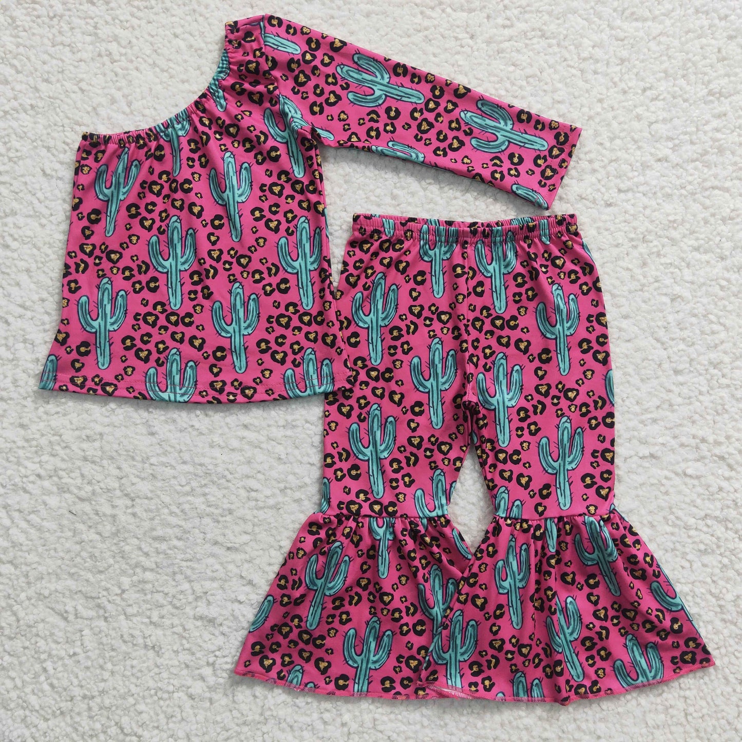 Fall outfits pink leopard cactus girls set