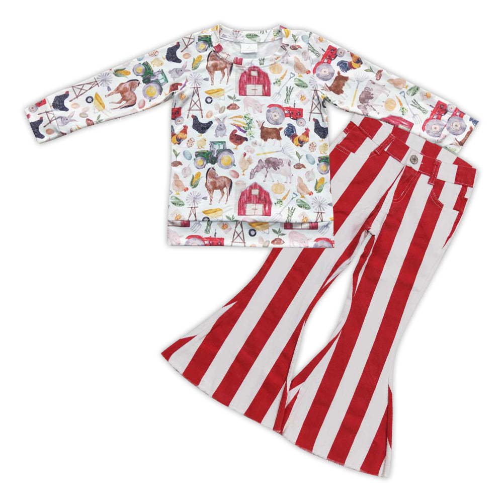 Animal farm Shirt Red Stripe Bell Pants Jeans