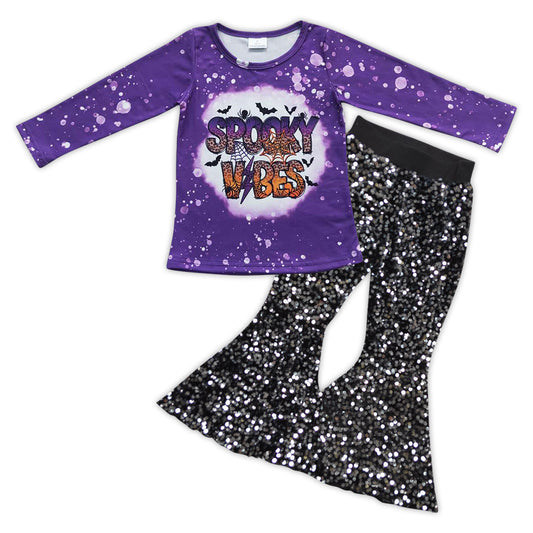 Halloween Purple Baby Shirt Black Sequin Bell Pants
