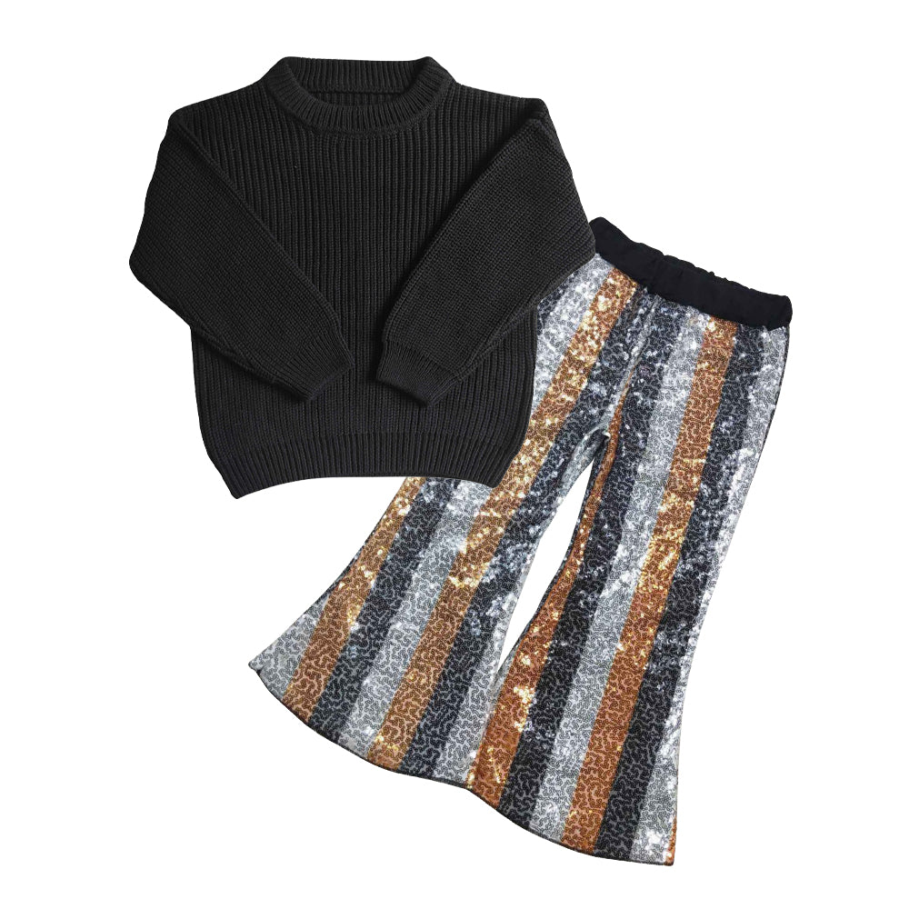 Black Sweater sequin Bell Pants Jeans