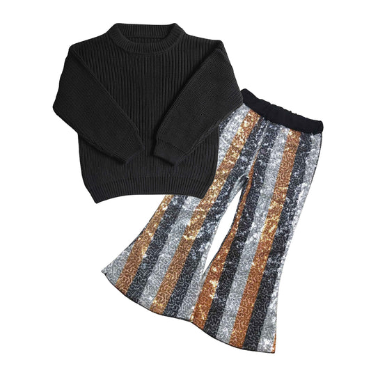 Black Sweater sequin Bell Pants Jeans