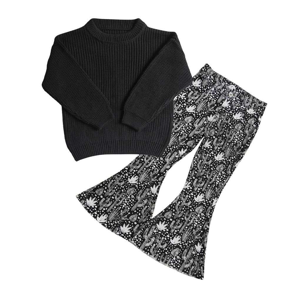 Black Sweater Cactus Bell Pants Jeans
