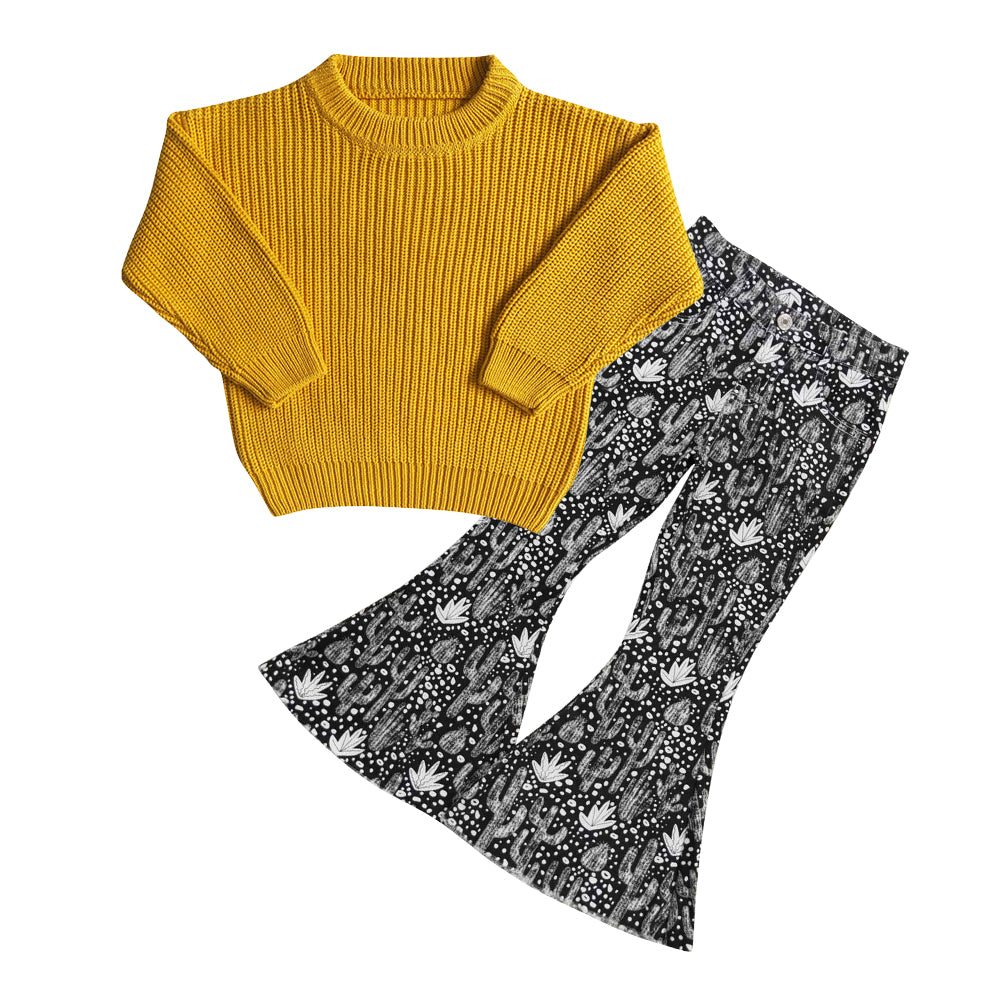 Brown Sweater Cactus Bell Pants Jeans
