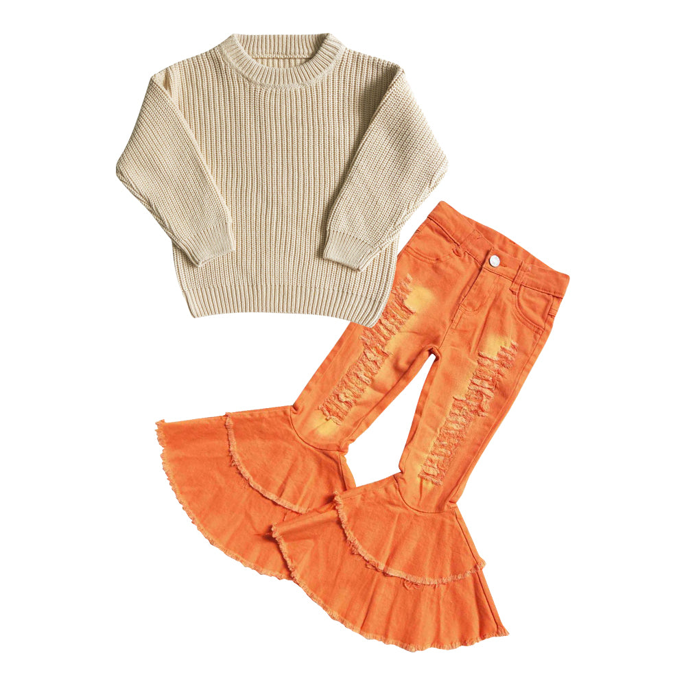 ice cream Sweater Orange Bell Pants Jeans