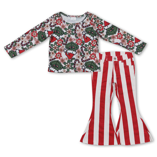 Christmas Green Baby Shirt Red Stripe Bell Pants Jeans