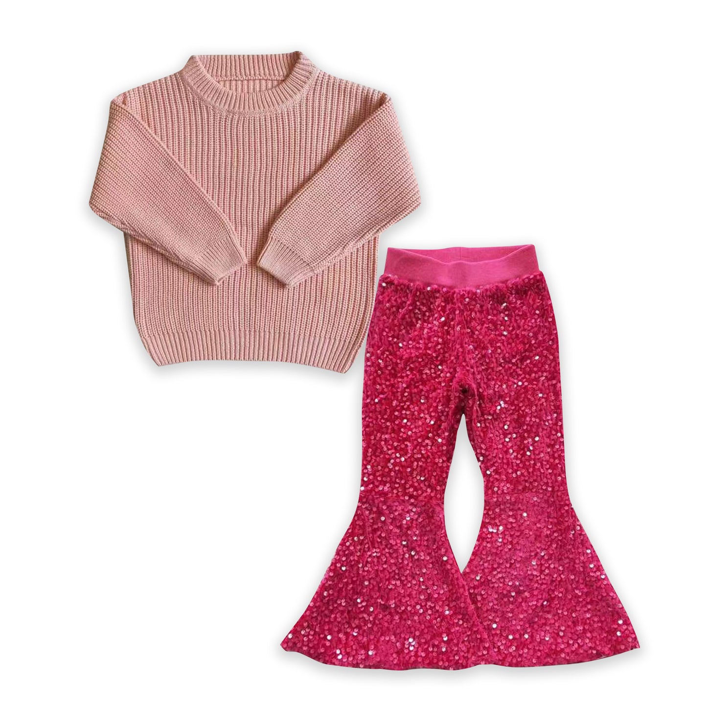 Pink Sweater sequin Bell Pants Jeans
