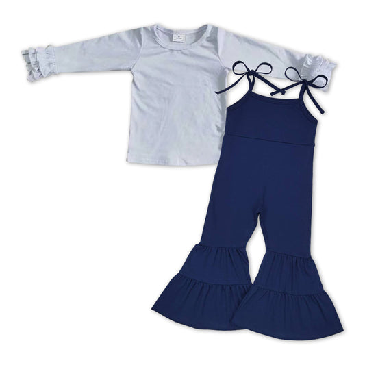 Blue Tier Jumpsuit +white top Set