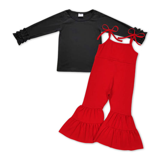 Red Tier Jumpsuit + black top Set