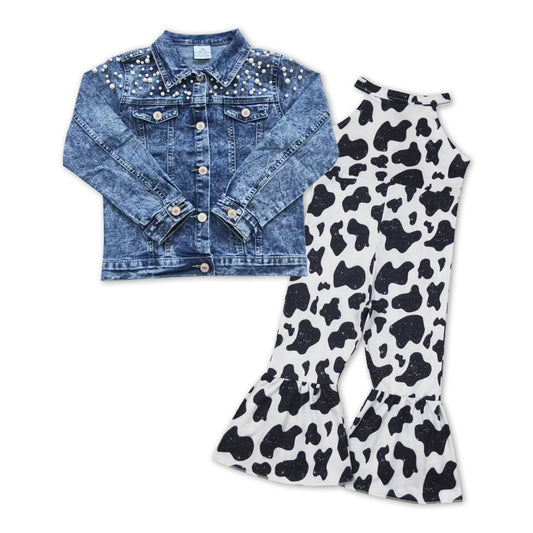 denim jacket+cow Jumpsuit