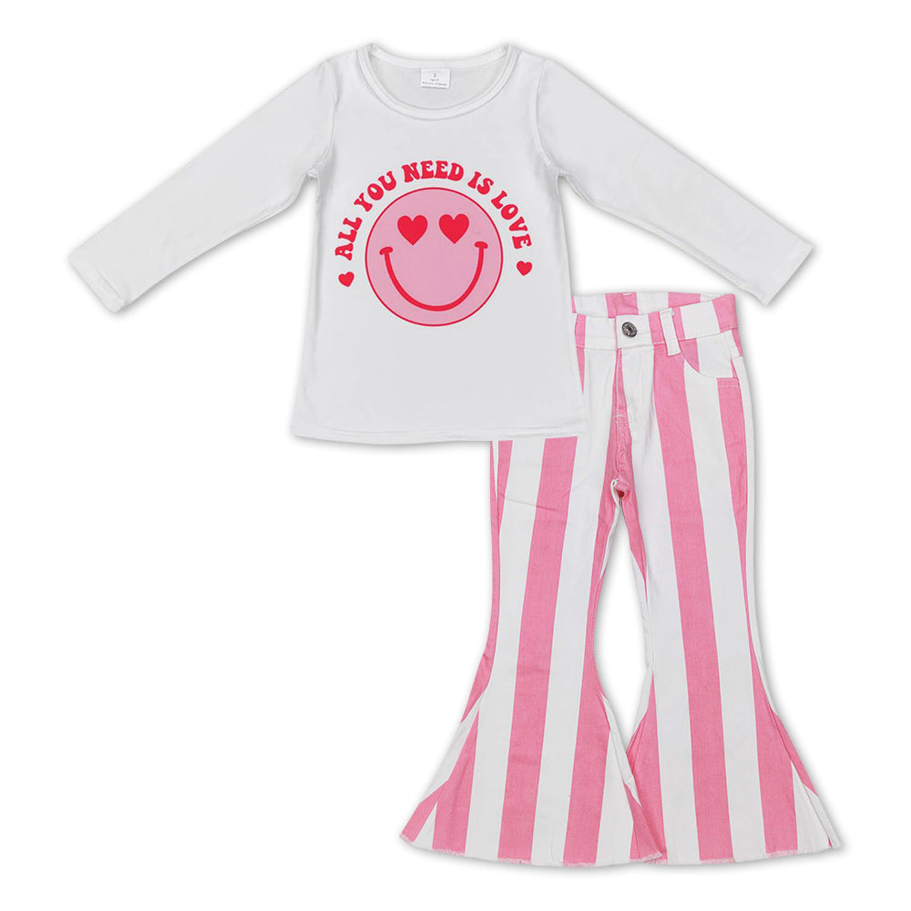 Valentine's Day Smlie Pink Stripes Bell Pants Jeans
