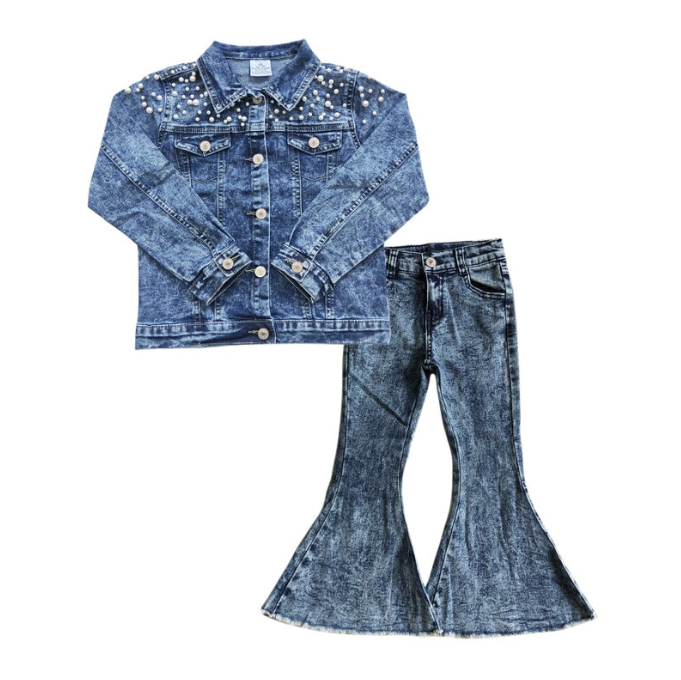Denim Jacket + Denim Bell Pants Girls Set