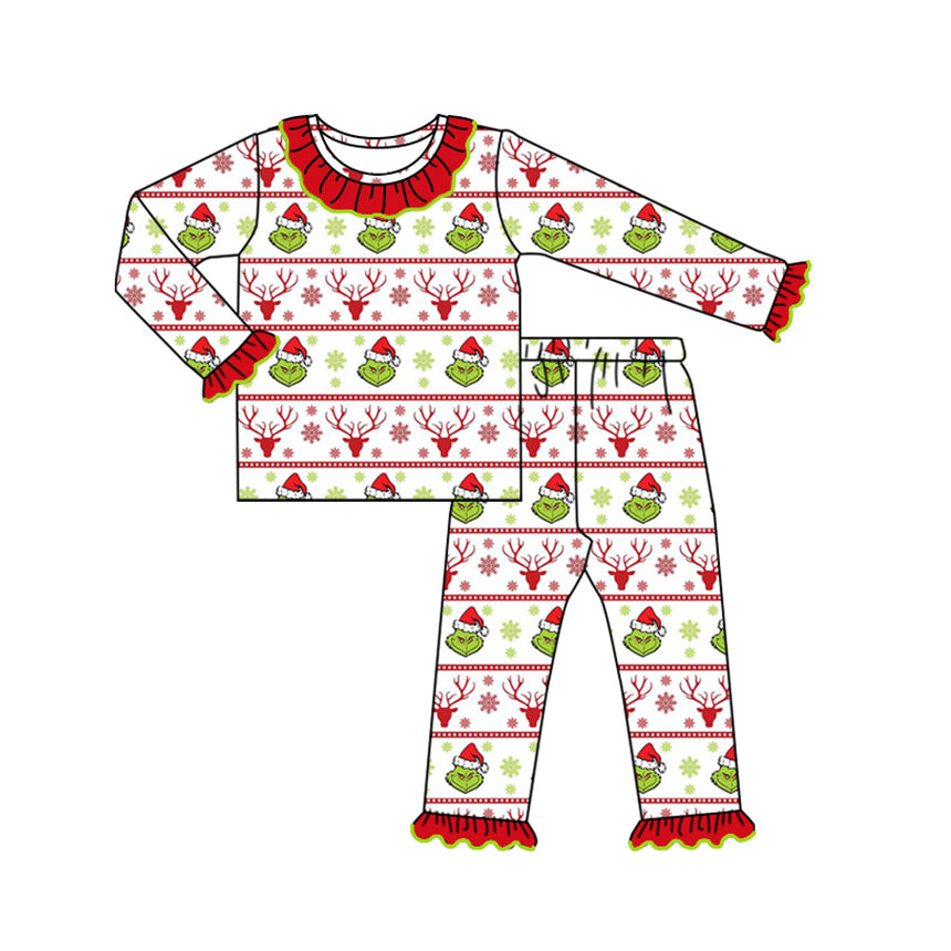 Pre-order Christmas Green Cartoon print Long sleeve pants Girls pajamas GLP1740