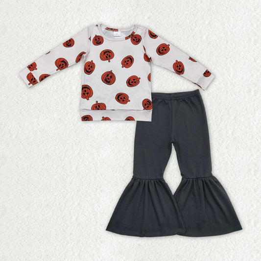 baseball Print Long Sleeve Black Bell Set Girls Set