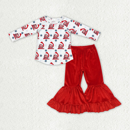 Christmas Cartoon Red velvet Bell Set Girls Set