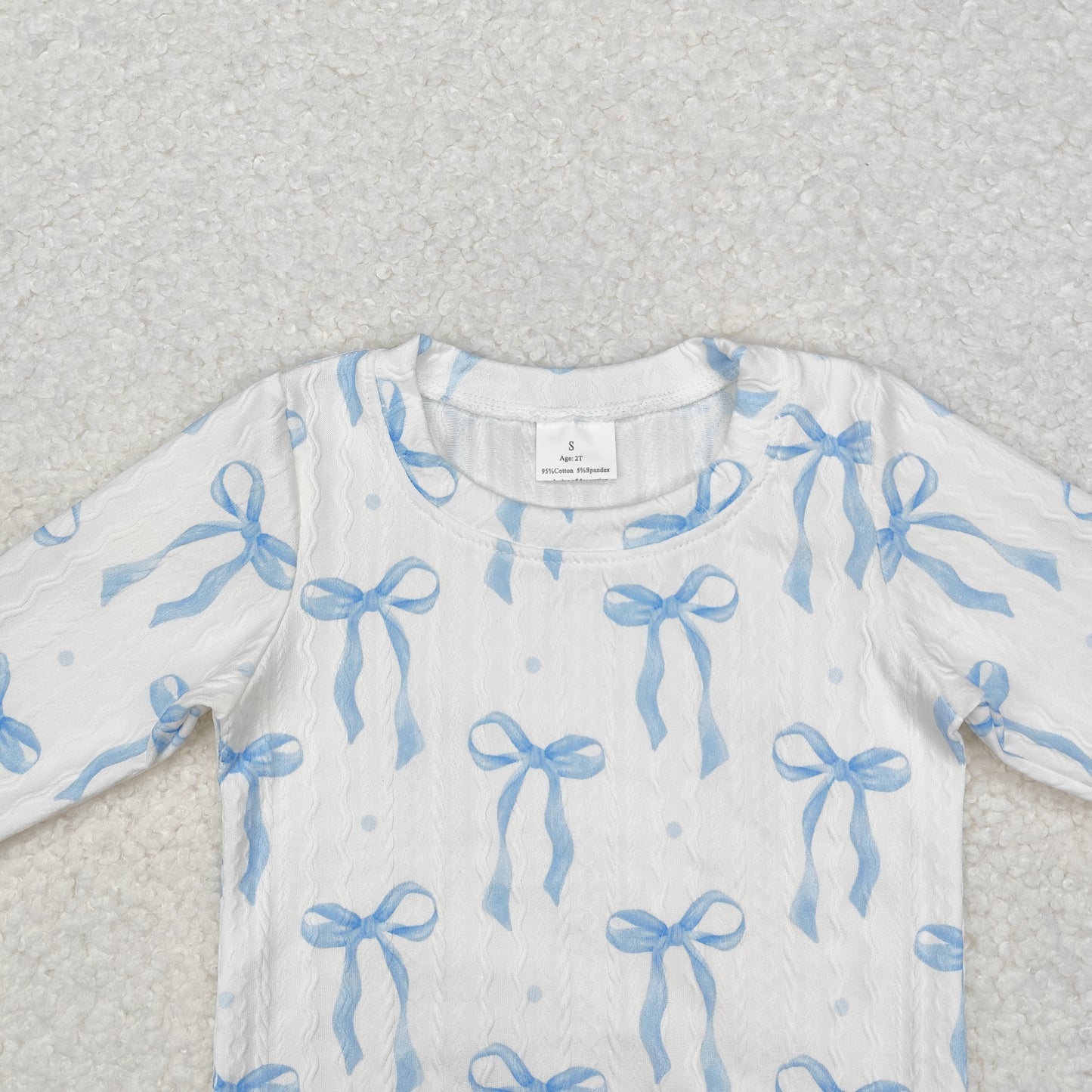 Blue bow Print Long Sleev with special farbic Girls