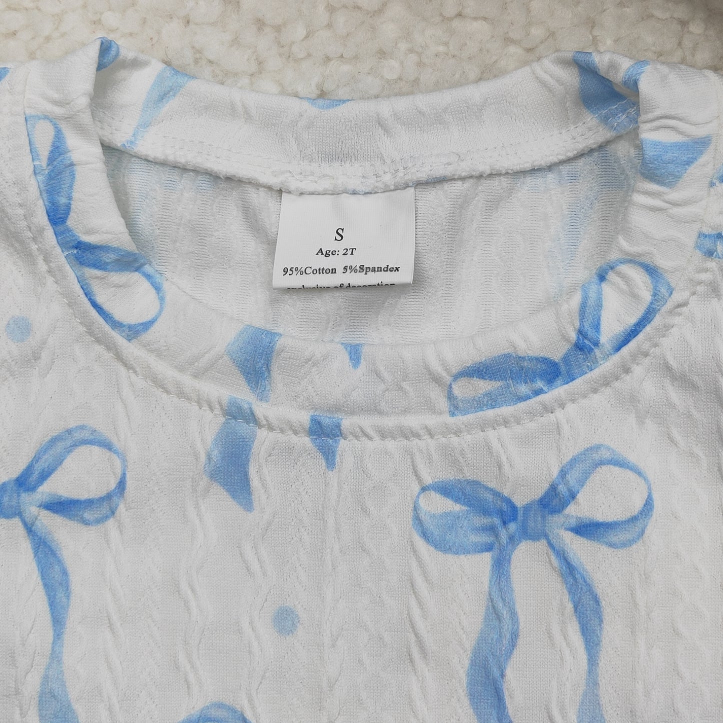 Blue bow Print Long Sleev with special farbic Girls