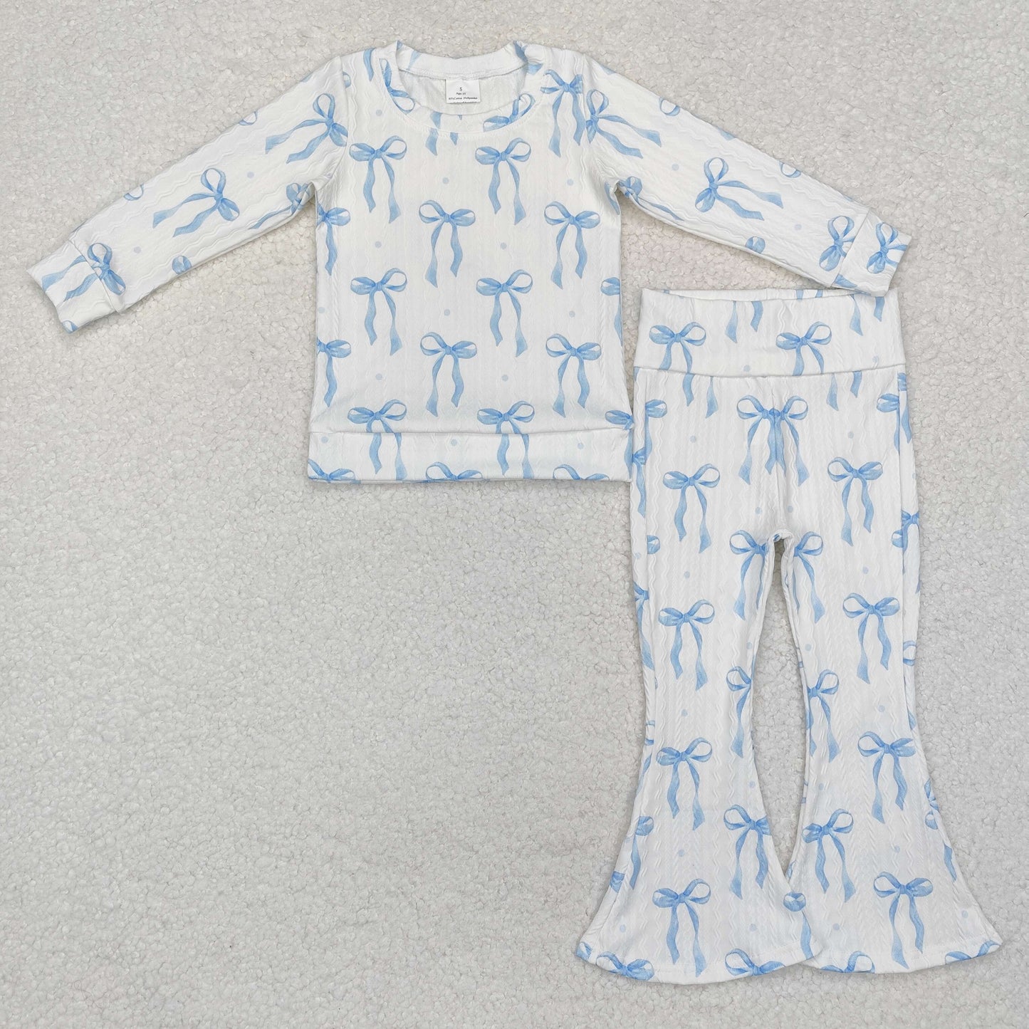 Blue bow Print Long Sleev with special farbic Girls