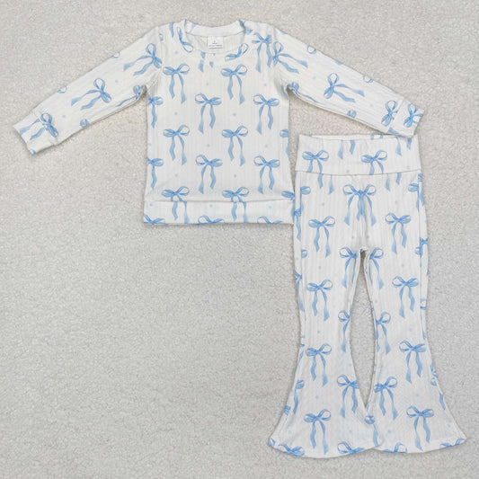 Blue bow Print Long Sleev with special farbic Girls