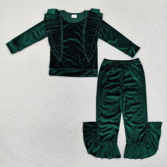 Green velvet long sleeve suit