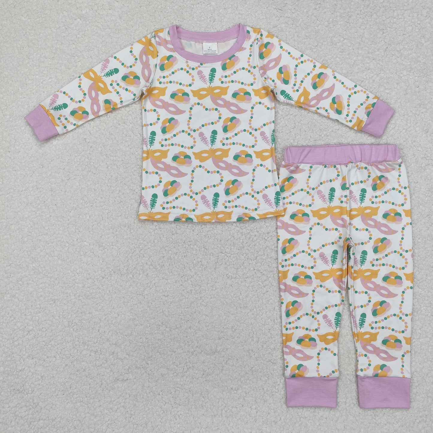 Carnival mask purple long sleeve girl pajamas