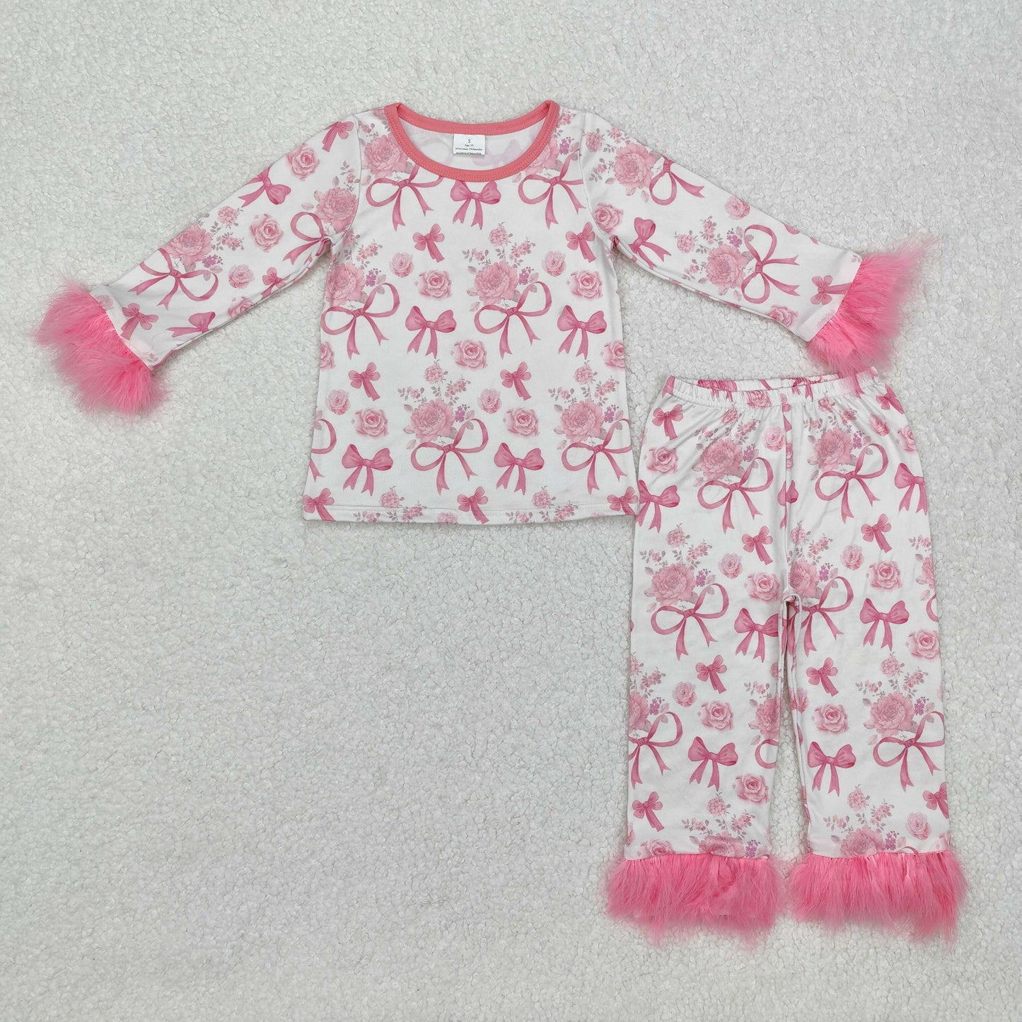 Flower pink bow pattern print Girls Pajamas