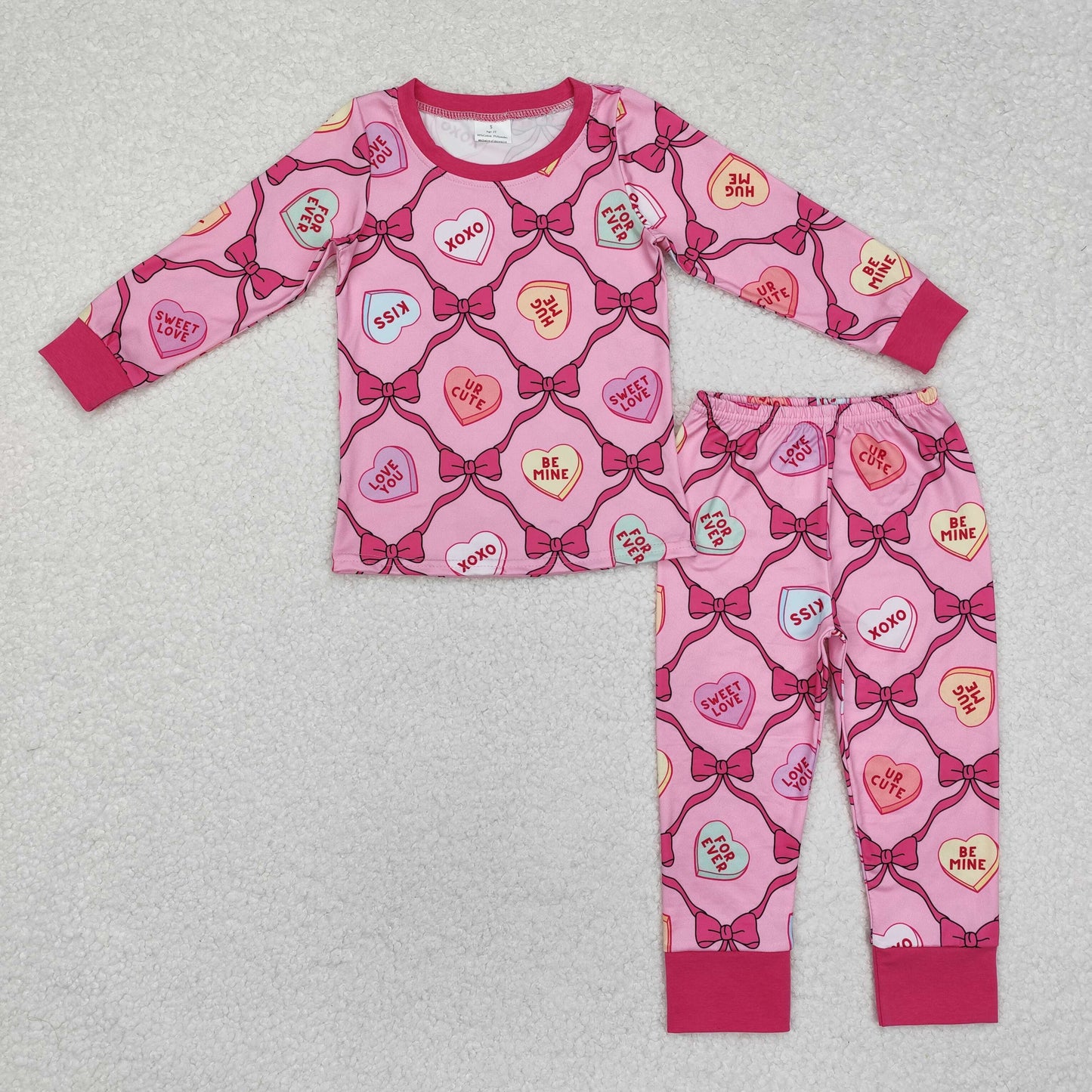 Valentine loving bow letter pink Print Long Sleeve girl Pajamas
