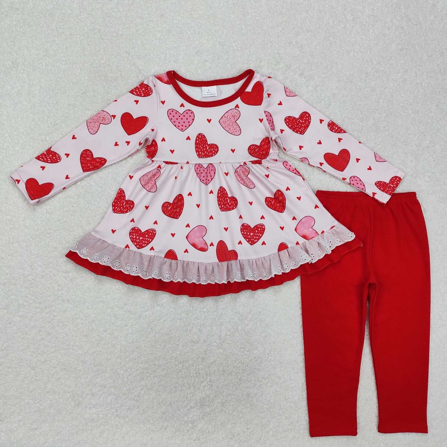 pink valentine heart lace Long Sleeve Girls Set