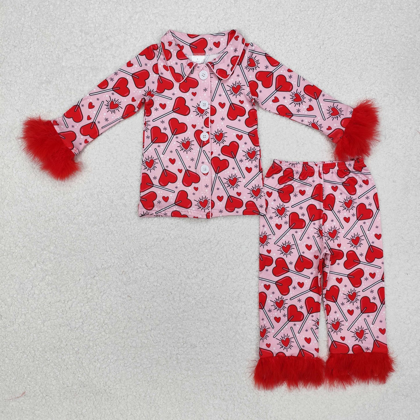 Valentine red heart With Button Girls Pajamas