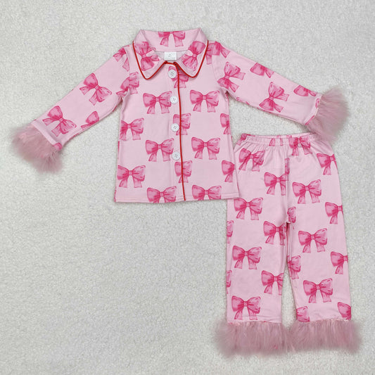 pink bow With Button Girls Pajamas