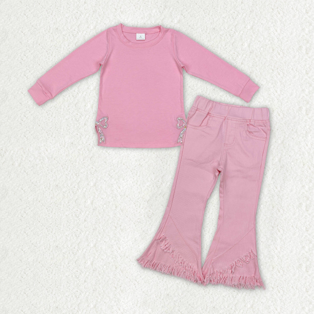 pink bow top+Pink Bell jeans Girls Set