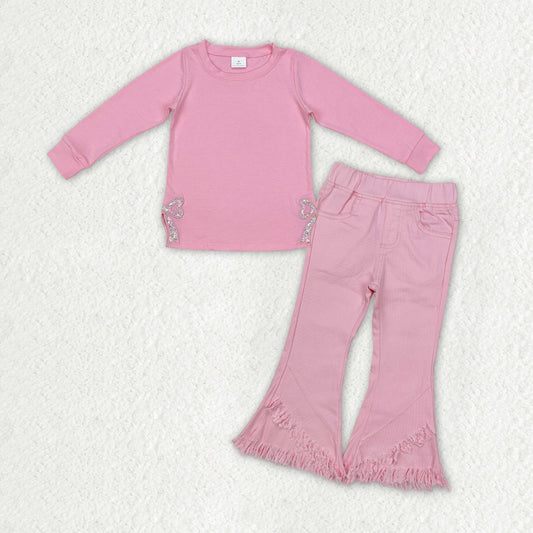 pink bow top+Pink Bell jeans Girls Set