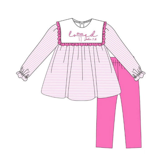 pre -order Pink Stripe Letter long sleeve Girls Set GLP2916