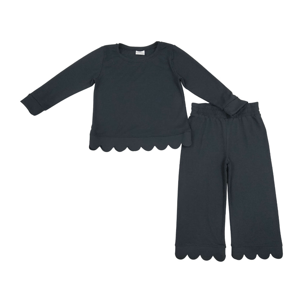 Black scalloped edges Long Sleeve Girls Set GLP3290