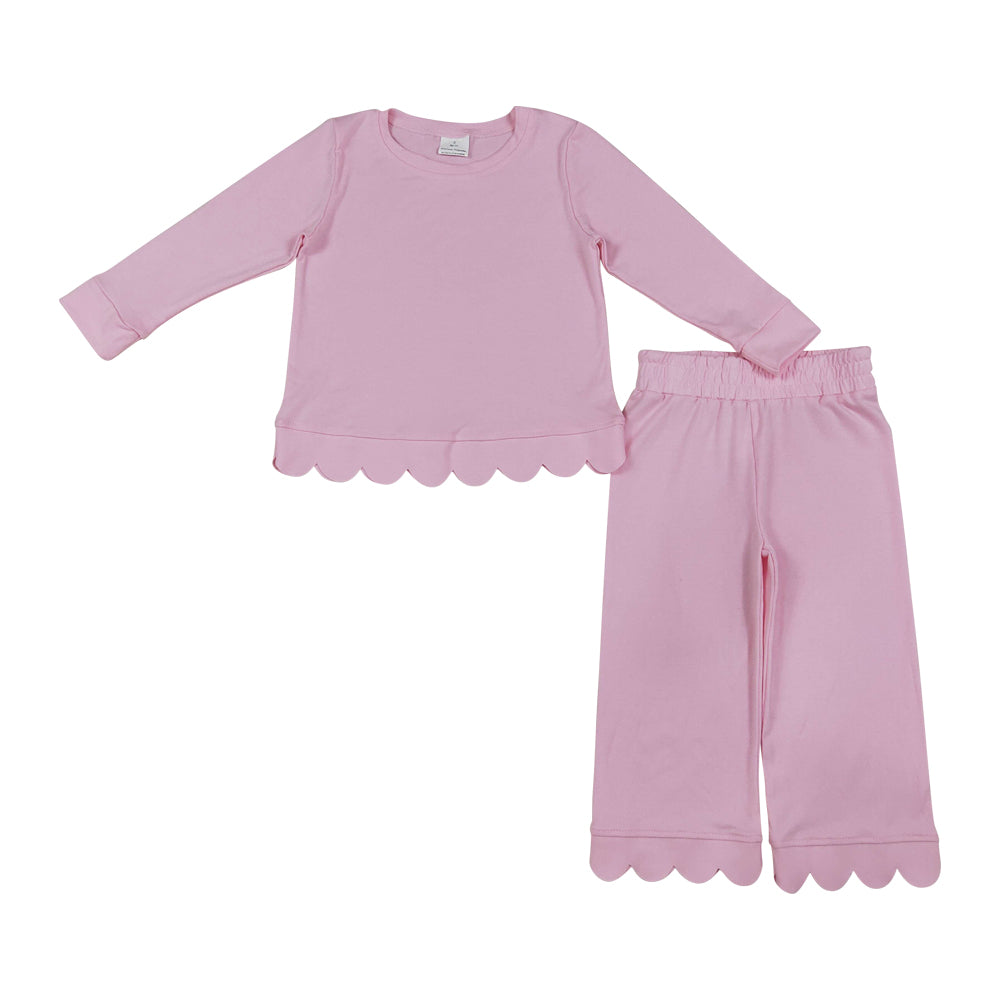 Pink scalloped edges Long Sleeve Girls Set GLP3291