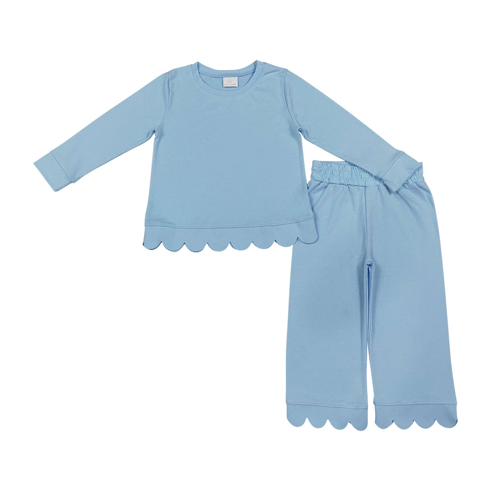 Blue scalloped edges Long Sleeve Girls Set GLP3292
