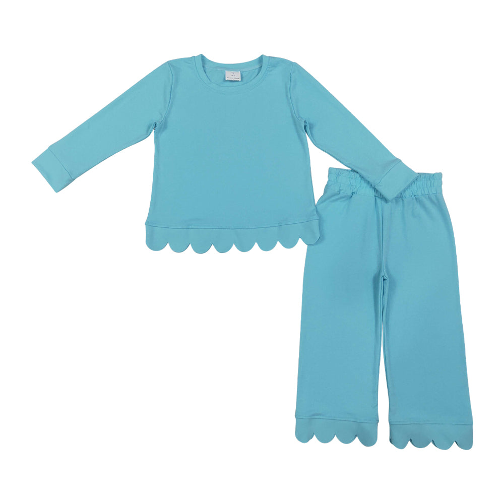 Blue scalloped edges Long Sleeve Girls Set GLP3294