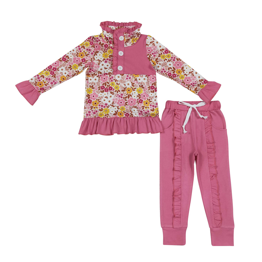 Fall Pink flowers Sleeve Girls Set GLP3315