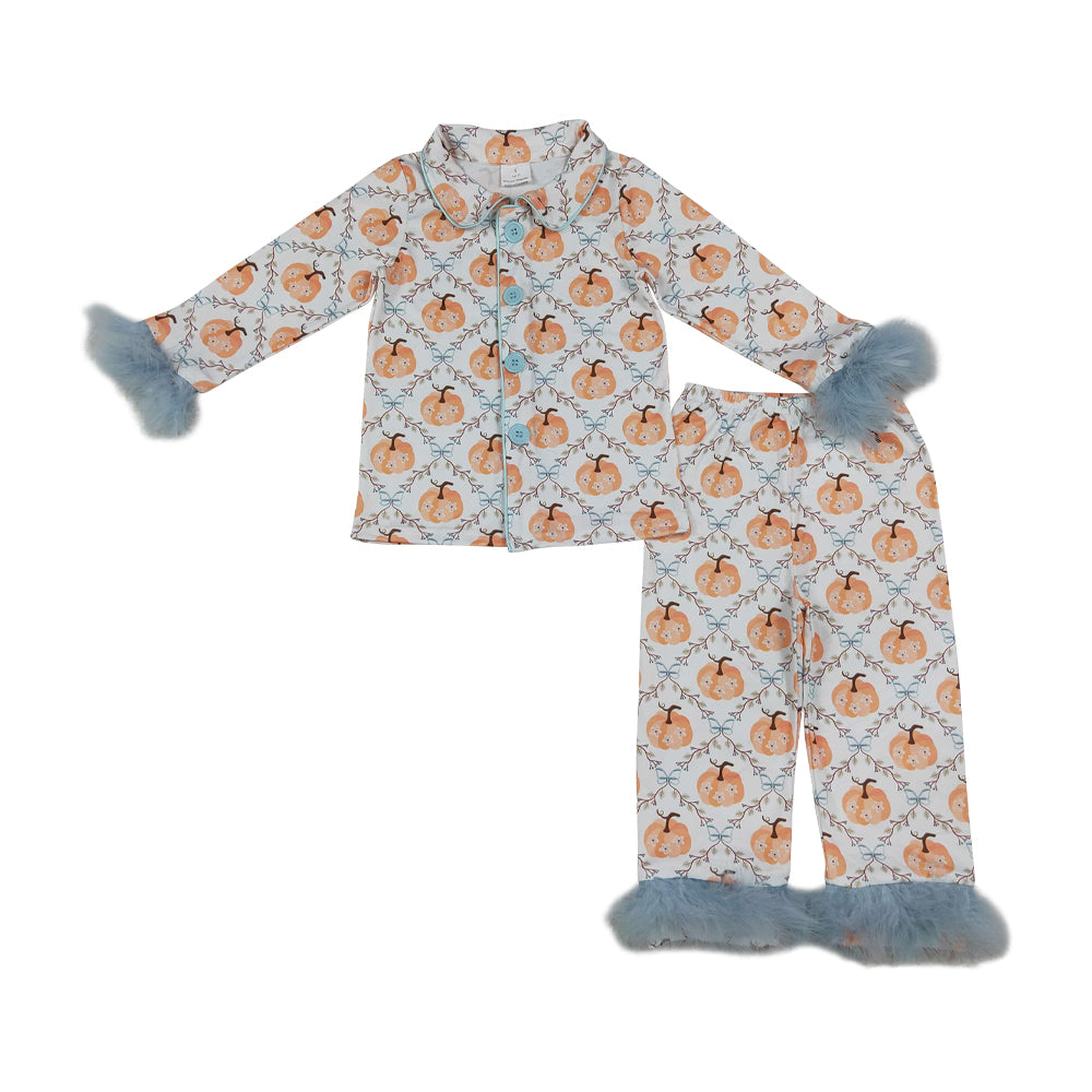 Halloween pumpkin with feather Girls Pajamas GLP3338