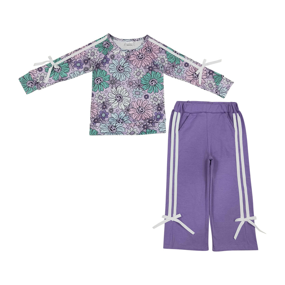 Halloween purple flowers Long Sleeve Girls Set GLP3353