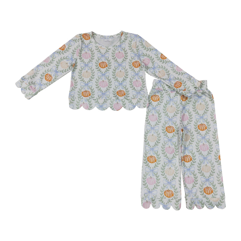 Fall pumpkin scalloped edges Girls Set GLP3395