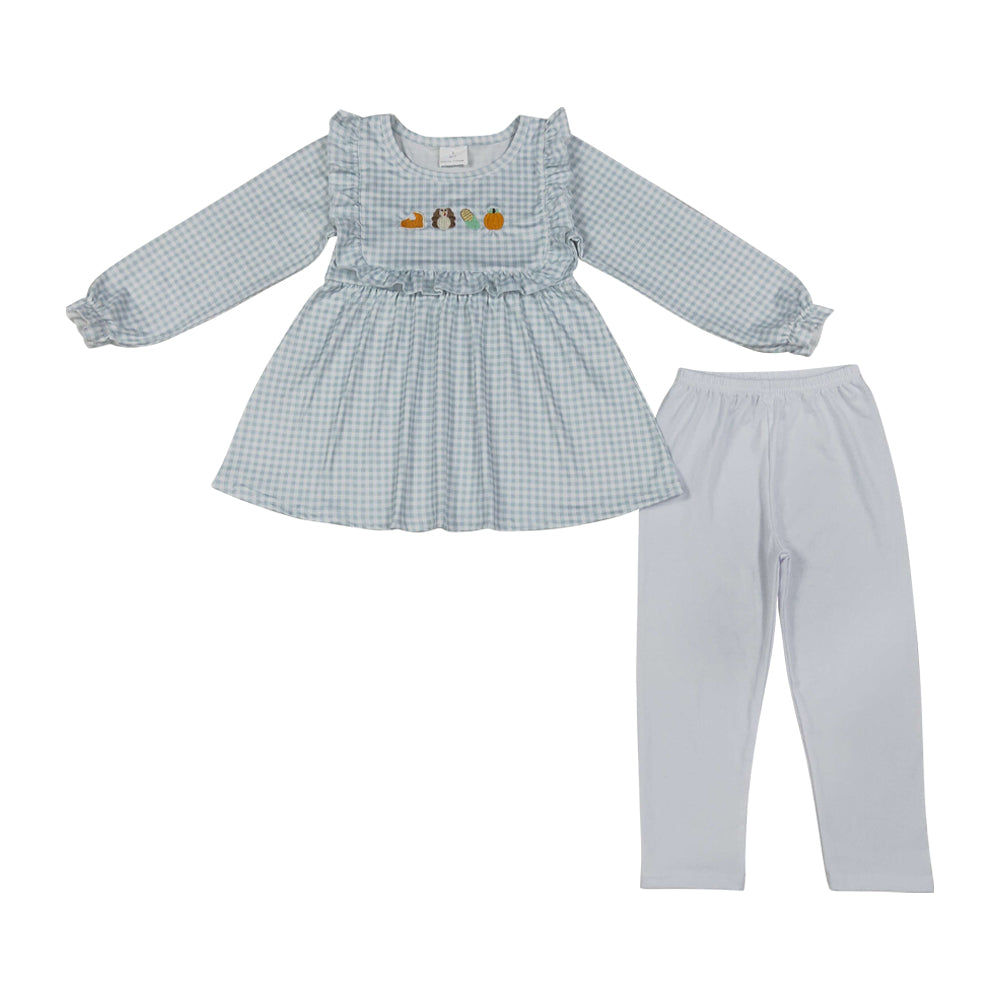 Thanksgiving Embroidered Turkey pumpkin Girls Outfits GLP3409
