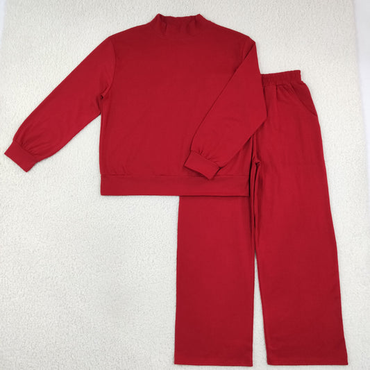GLP3418 Solid Color Dark Red Adult Women's Set