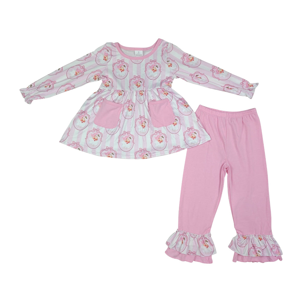 Christmas Pink Santa Long Sleeve Girls Set GLP3456